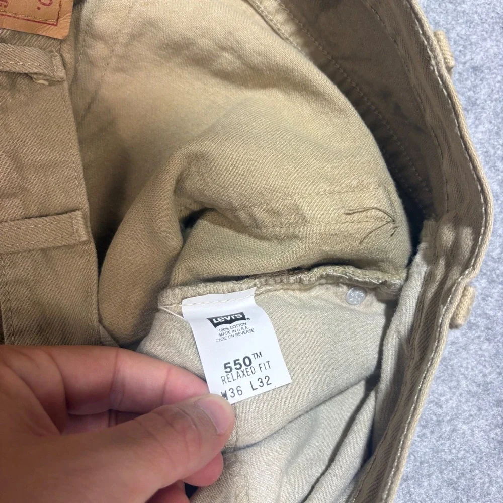 Levis 550 Relaxed Fit Pants Khaki Tan Mens 36x32 Made in USA Vintage Denim